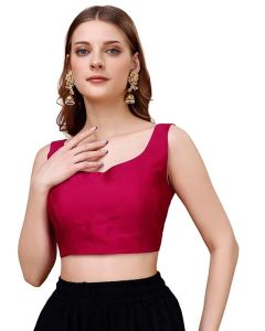 Womanista Women's Taffeta Solid Sleeveless Readymade Saree Blouse for Women Stylish